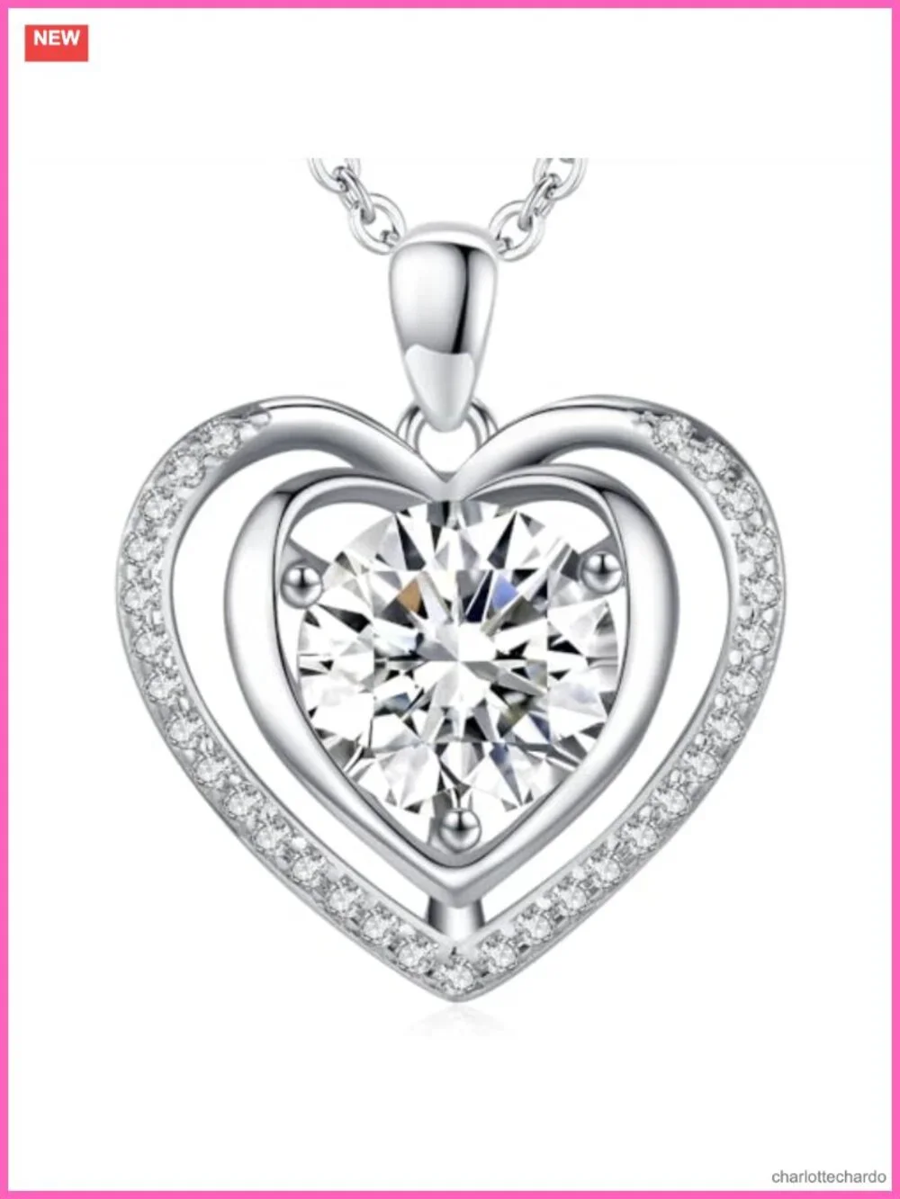 Heart Pendant Necklace Platinum Filled 925 Silver Moissanite I Love You